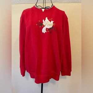 Speculation Petite Vintage Red Embroidered Festive Holiday Christmas Top Size PL